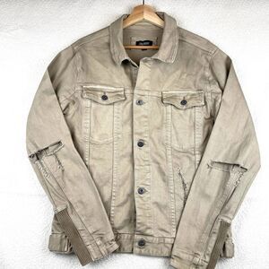 Zanerobe Denim Jacket Mens M Tan Beige Distressed Button Front Zip Pockets NWOT